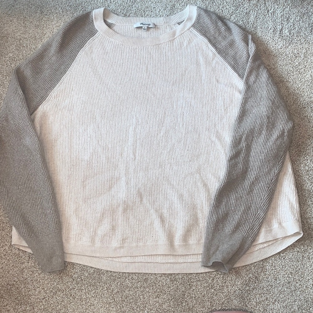 Madewell Jane waffle stitch sweater. Size L, color cream/ brown